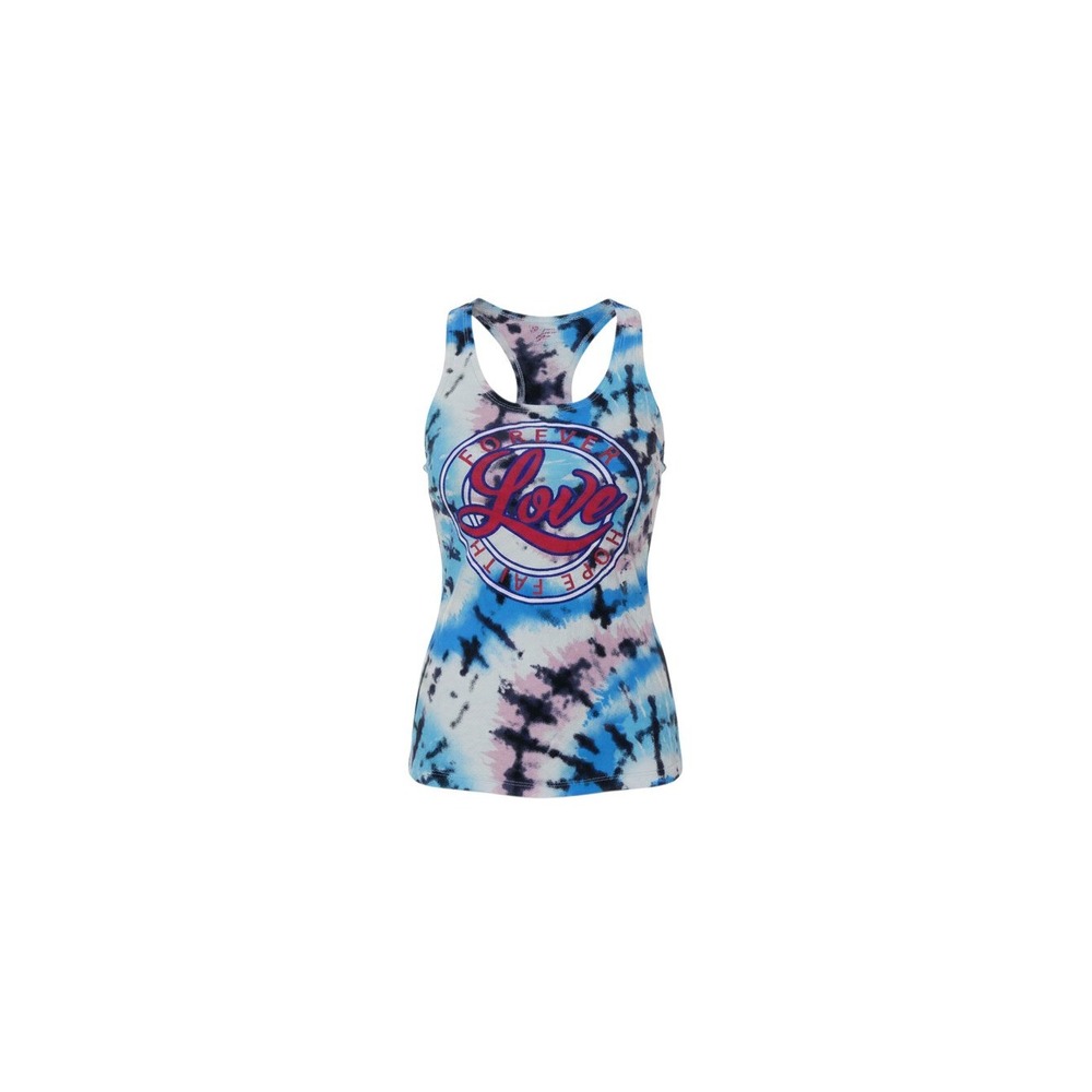 No Boundaries Tank Top Womens XS Blue Tie Dye Love Graphic Keyhole Back